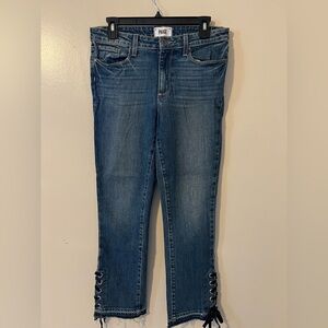 PAIGE Dark Blue Jeans with Lace-Up Hem